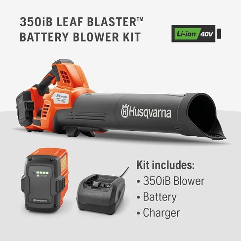 Husqvarna Leaf Blaster 350iB Battery Powered Cordless Leaf Blower, 200-MPH 800-CFM, Brushless Motor and Quiet Operation, 40V Lithium-Ion 7.5 Ah Battery and Charger Included, Gifts for Men, 970569904 in Kuwait