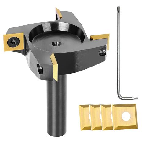 4-Blade Spoilboard Surfacing Router Bit with ATS Coating,1/2" Shank 2-1/2" Cutting Diameter, Include 4 Carbide Inserts,Multi-Material Universal on Wood Slab, Hand Router, CNC Router in Kuwait