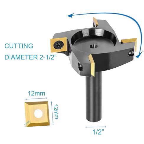4-Blade Spoilboard Surfacing Router Bit with ATS Coating,1/2" Shank 2-1/2" Cutting Diameter, Include 4 Carbide Inserts,Multi-Material Universal on Wood Slab, Hand Router, CNC Router in Kuwait