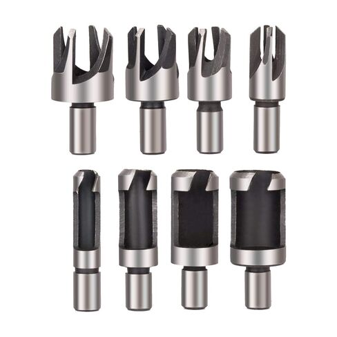 Rocaris 8 Pack Wood Plug Cutter Drill Bit Set, Straight and Tapered Taper Cutting Tool 1/4", 5/8", 3/8", 1/2", 1/4 Inch Hex Shank, Black in Kuwait