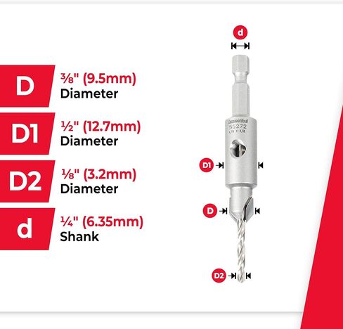 Amana Tool Carbide Tipped 82 Degree Countersink Drill Bit, 55272, 3/8 Dia x 1/8 Drill D x 1/4 Inch Quick Release Hex Shank for Tool 55227 in Kuwait