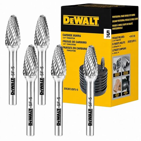 DEWALT DXCBTJSF5-5 SF-5 Tungsten Carbide Burr, 1/4 in Shank, 5-Piece Pack | Five SF-5 tungsten carbide burrs have 1/4 in shanks for metal shaping, deburring, grinding and compatible rotary tool work. in Kuwait