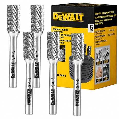 DEWALT DXCBTJSA5-5 SA-5 Tungsten Carbide Burr, 1/4 in Shank, 5-Piece Pack | Five SA-5 tungsten carbide burrs have 1/4 in shanks for metal shaping, deburring, grinding and compatible rotary tool work. in Kuwait