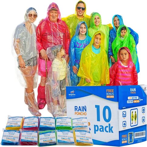 Rain Ponchos Family Pack Extra Thick – Shoe Covers Included 4 and 10 Pack in Kuwait