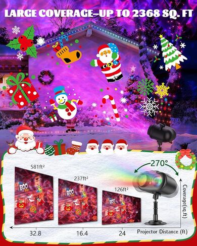 Christmas Projector Lights Outdoor, 3 in 1 Holiday Projector Light with Green Star, 20 HD Slides, 160 Pattern, 10 Ocean Wave, Christmas Light Projector Outdoor with Timer for Party Patio Decoration in Kuwait