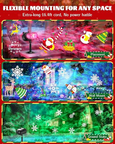 Christmas Projector Lights Outdoor, 3 in 1 Holiday Projector Light with Green Star, 20 HD Slides, 160 Pattern, 10 Ocean Wave, Christmas Light Projector Outdoor with Timer for Party Patio Decoration in Kuwait