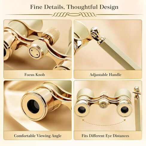 BLACKICE Opera Glasses, 3X25 Theater Binoculars, Mini Compact Opera Glasses with Adjustable Handle, Portable Binoculars for Women Adults Kids, Ideal for Concert Theater Opera (Golden with Handle) in Kuwait