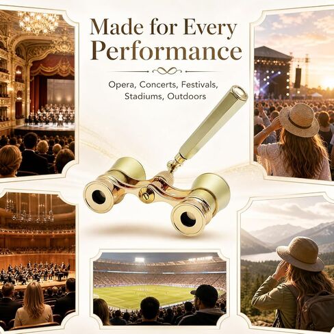 BLACKICE Opera Glasses, 3X25 Theater Binoculars, Mini Compact Opera Glasses with Adjustable Handle, Portable Binoculars for Women Adults Kids, Ideal for Concert Theater Opera (Golden with Handle) in Kuwait