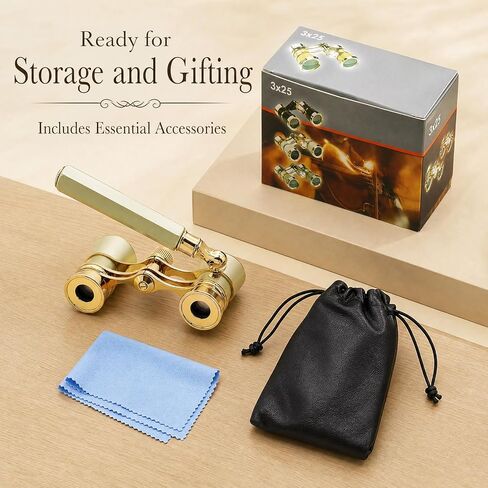 BLACKICE Opera Glasses, 3X25 Theater Binoculars, Mini Compact Opera Glasses with Adjustable Handle, Portable Binoculars for Women Adults Kids, Ideal for Concert Theater Opera (Golden with Handle) in Kuwait