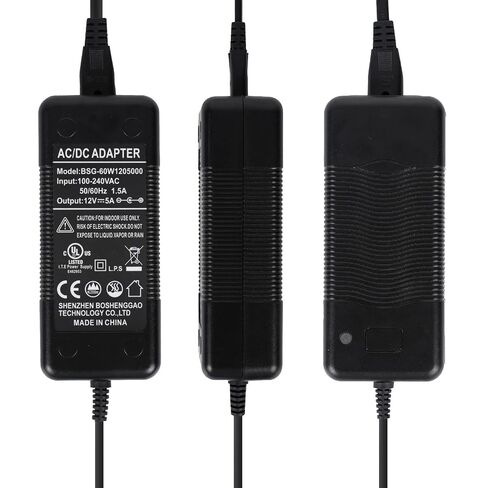 Universal 5 Amp 12V Power Supply Adapter - AC 100-240V to 12V - 5.5 x 2.1mm Output Jack for LED Strips, CCTV Cameras, Light Bars in Kuwait