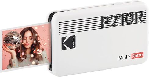 KODAK Mini 2 Retro 2x3 Portable Photo Printer, 4PASS, 38 Sheets, White | Bluetooth, iPhone & Android Smartphone Compatible, Smudge-Proof, Water-Resistant, Fade-Resistant in Kuwait