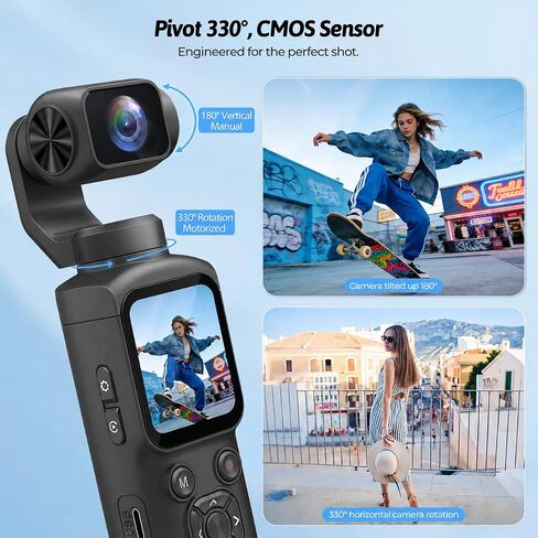 4K Vlogging Camera for YouTube, 75MP Pocket Digital Camera with 330° Rotating Gimbal Lens, Travel & Beginner Handheld Vlog Camera, WiFi Content Creator Kit with Tripod, 16GB Card in Kuwait