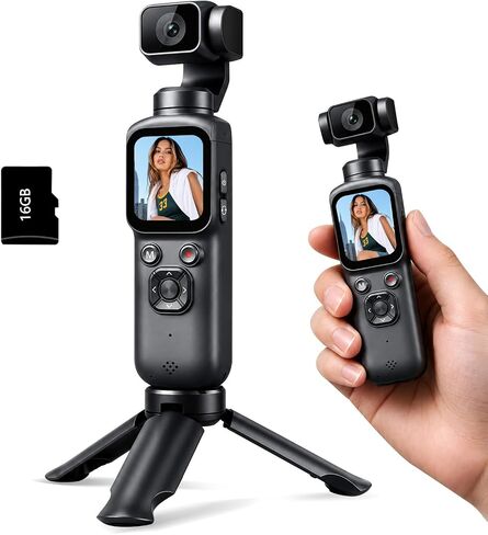 4K Vlogging Camera for YouTube, 75MP Pocket Digital Camera with 330° Rotating Gimbal Lens, Travel & Beginner Handheld Vlog Camera, WiFi Content Creator Kit with Tripod, 16GB Card in Kuwait