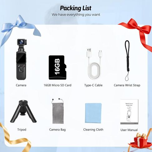 4K Vlogging Camera for YouTube, 75MP Pocket Digital Camera with 330° Rotating Gimbal Lens, Travel & Beginner Handheld Vlog Camera, WiFi Content Creator Kit with Tripod, 16GB Card in Kuwait