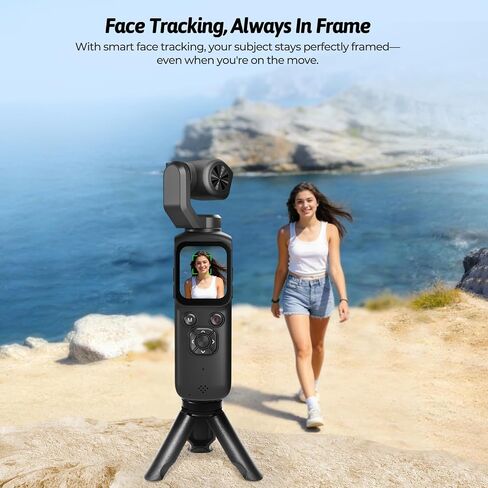 4K Vlogging Camera for YouTube, 75MP Pocket Digital Camera with 330° Rotating Gimbal Lens, Travel & Beginner Handheld Vlog Camera, WiFi Content Creator Kit with Tripod, 16GB Card in Kuwait