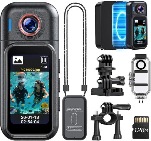 BOBLOV Mini Body Camera, 32GB Thumb-Size Wearable with Touch Screen, W2 | 180° rotating lens, magnetic mount, hands-free portable bodycam for work, travel, vlogging and daily recording in Kuwait