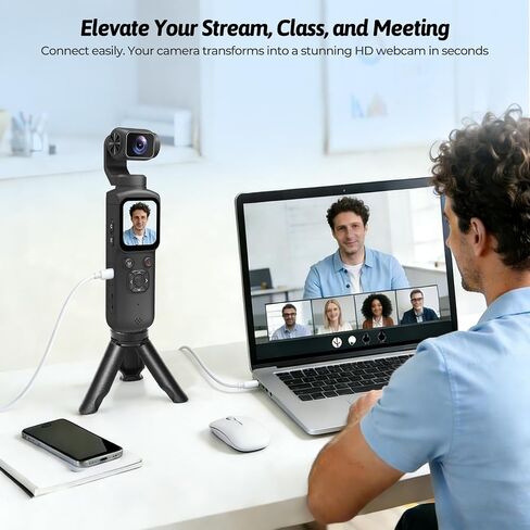 4K Vlogging Camera for YouTube, 75MP Pocket Digital Camera with 330° Rotating Gimbal Lens, Travel & Beginner Handheld Vlog Camera, WiFi Content Creator Kit with Tripod, 16GB Card in Kuwait