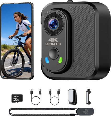 4K Mini Body Camera, Thumb Action Camera with 64GB Card, WiFi, EIS Stabilization, Charger Case, Magnetic Mount, 150° Wide Angle Wearable POV Camera for TikTok YouTube Vlogging Outdoor Motorcycle in Saudi Arabia