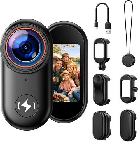4K Mini Body Camera with 64GB Card, Thumb Action Camera Magnetic Mount 1.47" Screen, Wearable POV Camera for TikTok YouTube Vlogging Motorcycle Security in Kuwait
