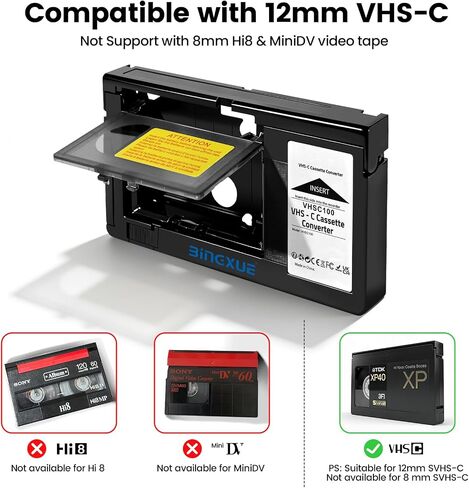 VHS-C Tape Cassette with Battery Charger Adapter vhc Adapter VHS Cassette Adaptor Suit for Video Cassette/VCR Player in Kuwait