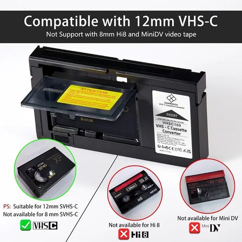 VHS-C Adapter Cassette Adapter,VHS-C to VHS Adaptor,VHS-C Adapter VHS Cassette Adapter for VCR Player, Video Cassette Player and VHS to Digital Converting in Kuwait