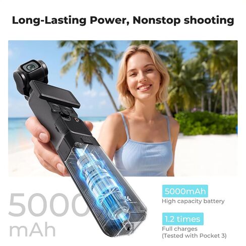 K&F CONCEPT 5000mAh Fast Charging Battery Handle for Osmo Pocket 3, 4 & 4 Pro, Xtra Muse Power Grip with 20W, Wireless Mic Direct Connection, 1/4" Tripod Thread, Smart Temp Control in Kuwait