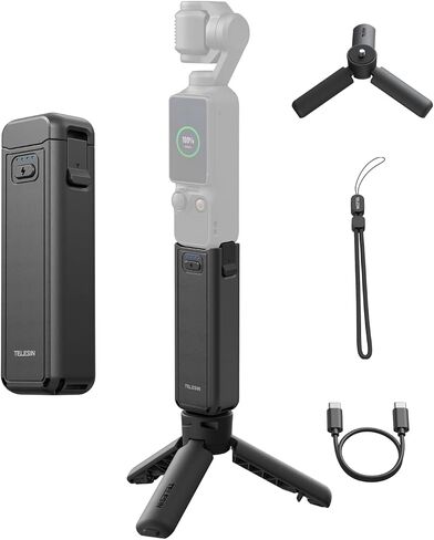 TELESIN Battery Handle with Tripod for DJI Osmo Pocket 4P 4/3 Xtra Muse 5000mAh Extended Battery Grip Adds 1.3X Runtime Supports Charging While Shooting Compact Tripod Mount for Travel and Vlogging in Kuwait