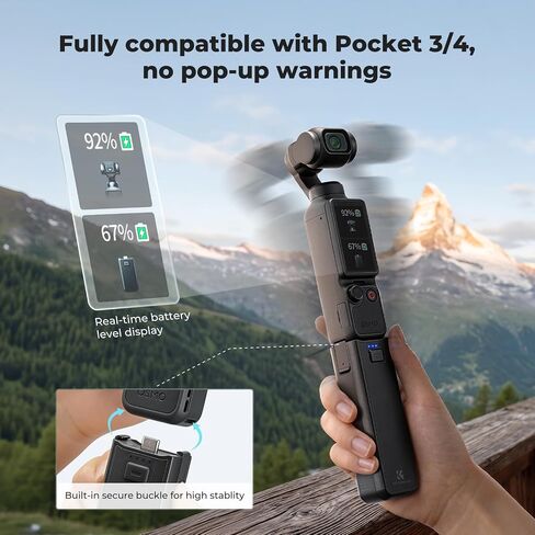 K&F CONCEPT 5000mAh Fast Charging Battery Handle for Osmo Pocket 3, 4 & 4 Pro, Xtra Muse Power Grip with 20W, Wireless Mic Direct Connection, 1/4" Tripod Thread, Smart Temp Control in Kuwait