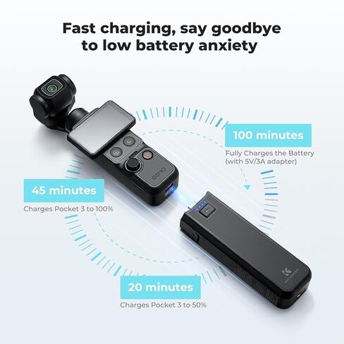 K&F CONCEPT 5000mAh Fast Charging Battery Handle for Osmo Pocket 3, 4 & 4 Pro, Xtra Muse Power Grip with 20W, Wireless Mic Direct Connection, 1/4" Tripod Thread, Smart Temp Control in Kuwait