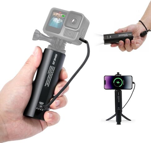 PA01 Battery Hand Grip for Smartphone/Mirrorless/Action Camera | 5000mAh Battery, Foldable 1/4" Tripod Mount, 20W Smart Fast Charging, Type-C with Flashlight & SOS Modes, Metal Housing in Kuwait