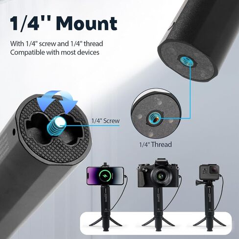 PA01 Battery Hand Grip for Smartphone/Mirrorless/Action Camera | 5000mAh Battery, Foldable 1/4" Tripod Mount, 20W Smart Fast Charging, Type-C with Flashlight & SOS Modes, Metal Housing in Kuwait