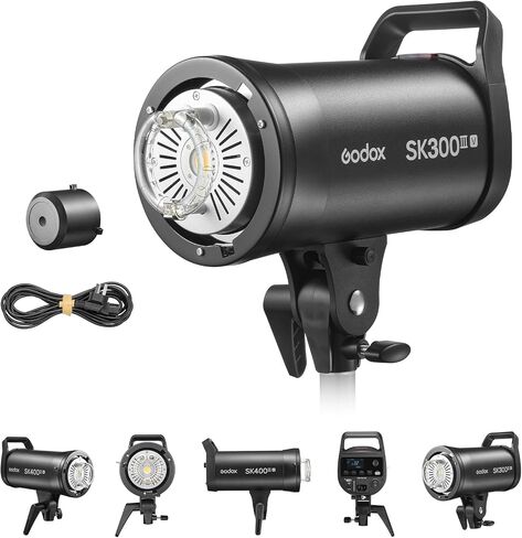 GODOX SK300IIIV (2026 Upgrade) Studio Strobe Light 300Ws GN58, 0.1-1.5s Recycle Time, Bowens Mount, LED Modeling Lamp, 2.4G Wireless Flash for Studio Product Photography, Portraits, Wedding Shoots in Kuwait