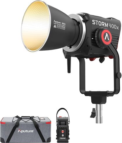 Aputure Storm 400x 400W Bi-Color LED Video Light, Point-Source Fixture with Blair Chipset, 2500K-10000K CCT, ±G Tint Control, CRMX & DMX, IP65, ProLock Bowens Mount, 35° Reflector Included (V-Mount) in Kuwait