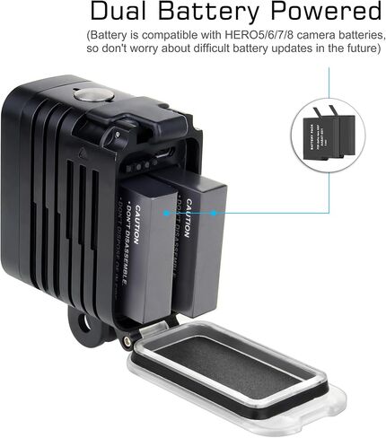 GEPULY Underwater Light Dive Light for GoPro DJI Insta360 Action Cameras | 164FT/50M Deep Diving,Aluminum Body,Emergency SOS Rechargeable Fill Light,Dual Battery LED Video Lightweight Night Light in Kuwait