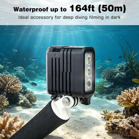 GEPULY Underwater Light Dive Light for GoPro DJI Insta360 Action Cameras | 164FT/50M Deep Diving,Aluminum Body,Emergency SOS Rechargeable Fill Light,Dual Battery LED Video Lightweight Night Light in Kuwait
