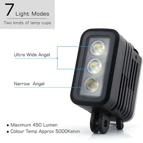 GEPULY Underwater Light Dive Light for GoPro DJI Insta360 Action Cameras | 164FT/50M Deep Diving,Aluminum Body,Emergency SOS Rechargeable Fill Light,Dual Battery LED Video Lightweight Night Light in Kuwait