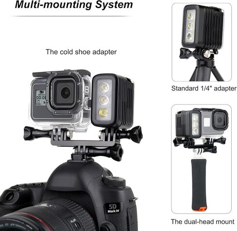GEPULY Underwater Light Dive Light for GoPro DJI Insta360 Action Cameras | 164FT/50M Deep Diving,Aluminum Body,Emergency SOS Rechargeable Fill Light,Dual Battery LED Video Lightweight Night Light in Kuwait