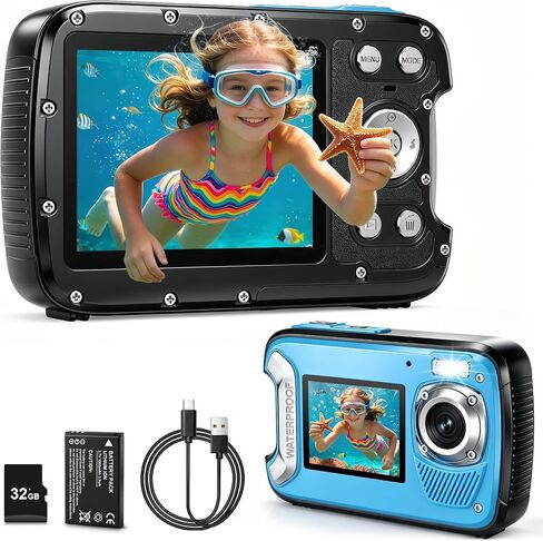 5K Underwater Camera 33FT Waterproof Camera with 32GB Card 96MP Autofocus Dual-Screen Selfie Underwater Camera for Snorkeling Waterproof Compact Digital Camera with 18X Digital Zoom Fill Light in Kuwait