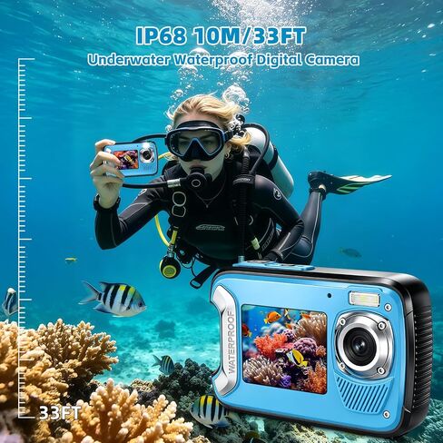 5K Underwater Camera 33FT Waterproof Camera with 32GB Card 96MP Autofocus Dual-Screen Selfie Underwater Camera for Snorkeling Waterproof Compact Digital Camera with 18X Digital Zoom Fill Light in Kuwait