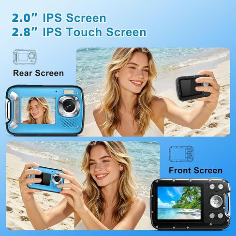5K Underwater Camera 33FT Waterproof Camera with 32GB Card 96MP Autofocus Dual-Screen Selfie Underwater Camera for Snorkeling Waterproof Compact Digital Camera with 18X Digital Zoom Fill Light in Kuwait