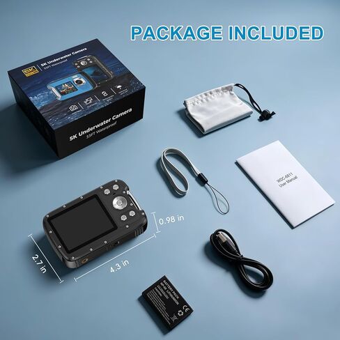 5K Underwater Camera 33FT Waterproof Camera with 32GB Card 96MP Autofocus Dual-Screen Selfie Underwater Camera for Snorkeling Waterproof Compact Digital Camera with 18X Digital Zoom Fill Light in Kuwait