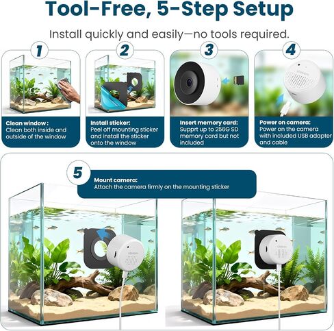 litokam F1.0 Aperture Fish Tank & Reptile Pet Camera.2K 3MP Anti-Glare Aquarium Terrarium Camera with Close-Focus Lens, 147° Ultra-Wide Angle, 3X Zoom, 2.4G/5GHz WiFi in Kuwait