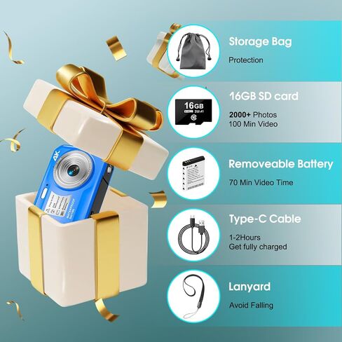 4K Underwater Camera, 64MP 16FT Waterproof Digital Camera with 16GB Card, Autofocus Floatable Waterproof Camera with IPS HD Screen, 16X Digital Zoom, Fill Light, for Snorkeling, Surfing, Swimming in Kuwait