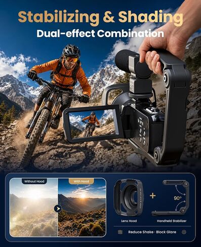 4K Video Camera Camcorder 96MP Vlogging Camera for YouTube 3.0" Touch Screen 18X Digital Zoom IR Night Vision with External Stereo Microphone,Remote,Lens Hood,Handheld Stabilizer,32G Card &2 Batteries in Kuwait