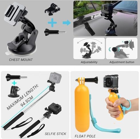 Accessories Kit for AKASO EK5000 EK7000 4K WiFi Action Camera | Accessories for Go Pro Hero 13 12 11 10 9 8 7 6 5/Session 5 SJ4000 SJ5000 Insta 360 X5 X4 Air ACE Pro 2(16-in-1) in Kuwait