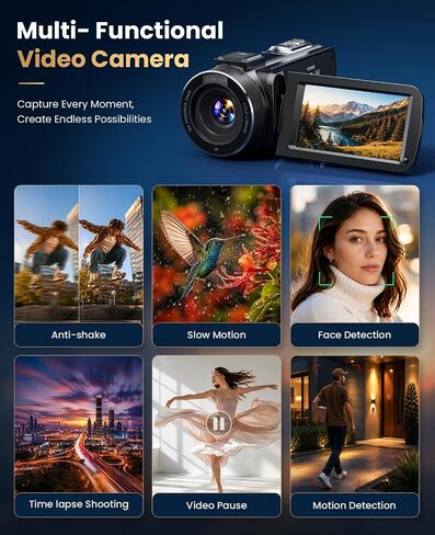 4K Video Camera Camcorder 96MP Vlogging Camera for YouTube 3.0" Touch Screen 18X Digital Zoom IR Night Vision with External Stereo Microphone,Remote,Lens Hood,Handheld Stabilizer,32G Card &2 Batteries in Kuwait