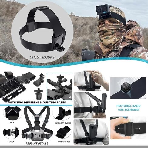 Accessories Kit for AKASO EK5000 EK7000 4K WiFi Action Camera | Accessories for Go Pro Hero 13 12 11 10 9 8 7 6 5/Session 5 SJ4000 SJ5000 Insta 360 X5 X4 Air ACE Pro 2(16-in-1) in Kuwait