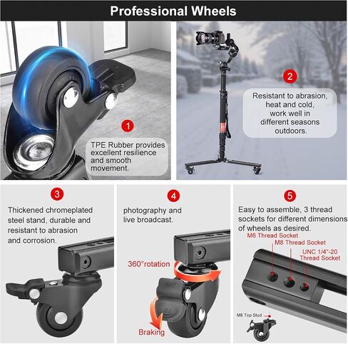 SUNWAY T1A20R Monopod Dolly with Rubber Wheels, 110.2 lb / 50 kg Load Capacity for Dynamic Shooting, Live Stream & Outdoor Vlog in Kuwait