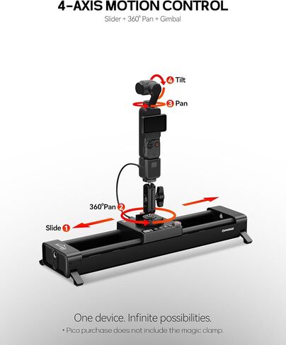 iFootage Shark Slider PICO, 15.75'' Motorized Camera Slider with 360° Pan Rotation, DJI Pocket 3/4 & Action 5/6 Compatible, Bluetooth/NFC for Smartphones, 7-Hour Battery, 2.4lb Payload in Kuwait