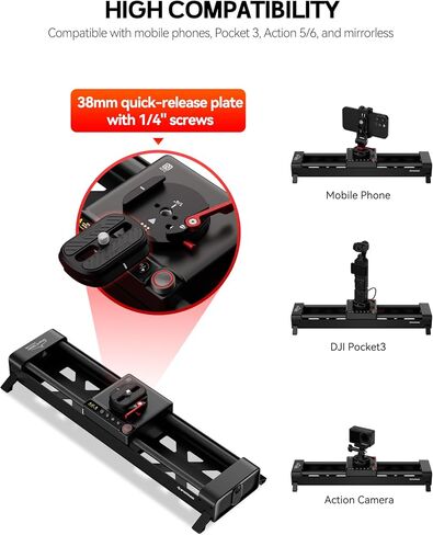 iFootage Shark Slider PICO PRO, 15.75'' Motorized Camera Slider with 360° Pan Rotation, DJI Pocket 3/4 & Action 5/6 Compatible, 3rd-Axis Expansion for Gimbal & AI Tracking, 3.3lb Payload, LCD Display in Kuwait